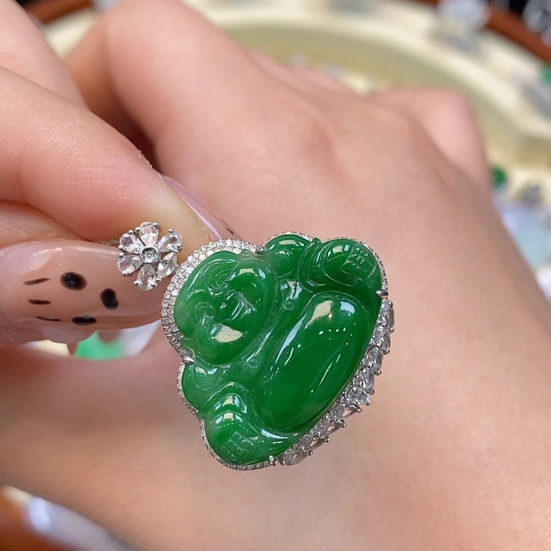 翡翠吊坠(不含链)18K金镶嵌佛公