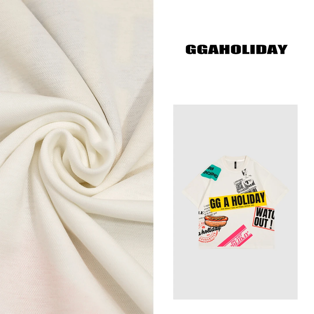 GGAHOLIDAY美式休闲复古宽松百搭潮流印花夏季短袖T恤上衣-152567