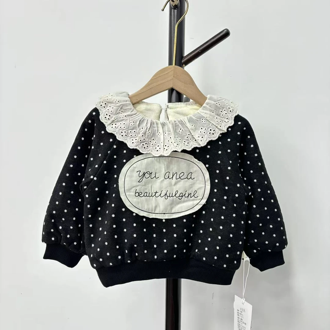 Wone2025新款儿童童装黑色花边卫衣