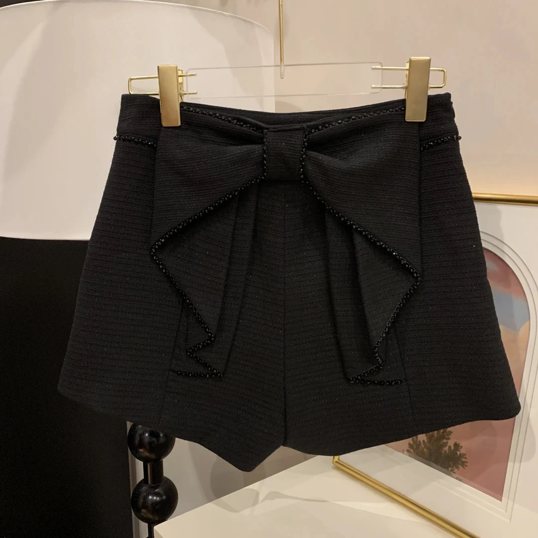 魅鹊 52268 小众设计感蝴蝶结小香风高腰修身显瘦短裤