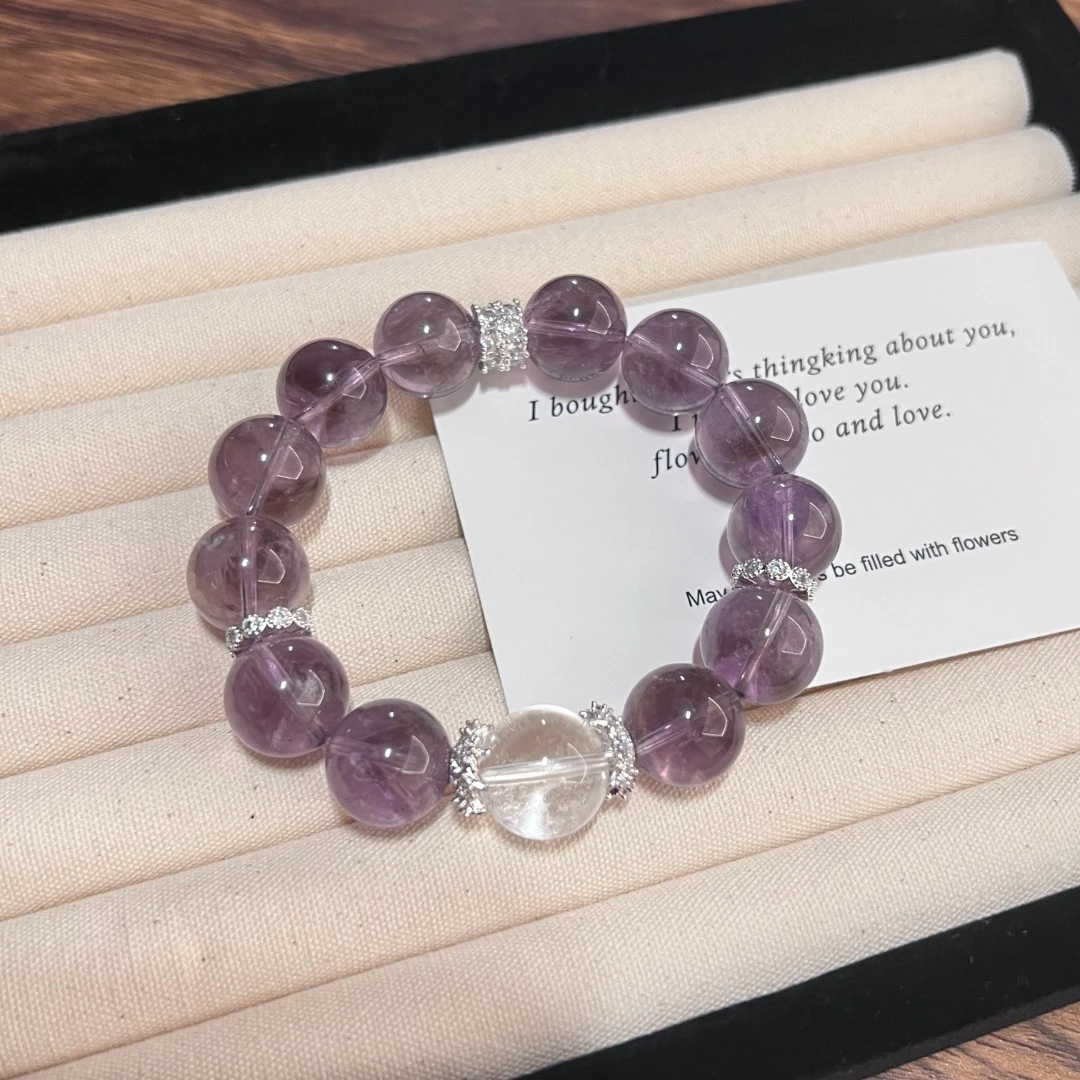 【紫葡萄】天然透体紫水晶+白水晶设计款手串