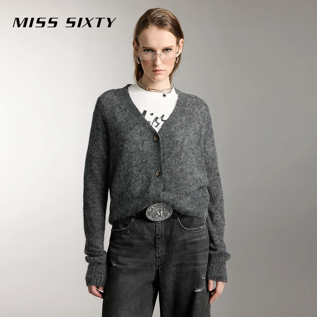 Miss Sixty羊驼毛衣针织外套女V领短款开衫简约气质上衣