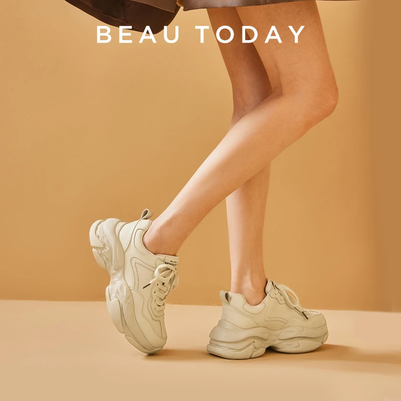 BeauToday【6CM】真皮老爹鞋女BT运动鞋女款夏季新款休闲鞋小白鞋