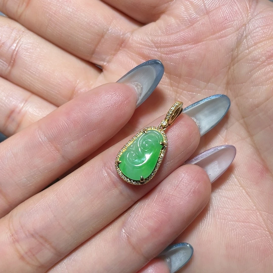 翡翠18K金镶嵌吊坠(不含链)