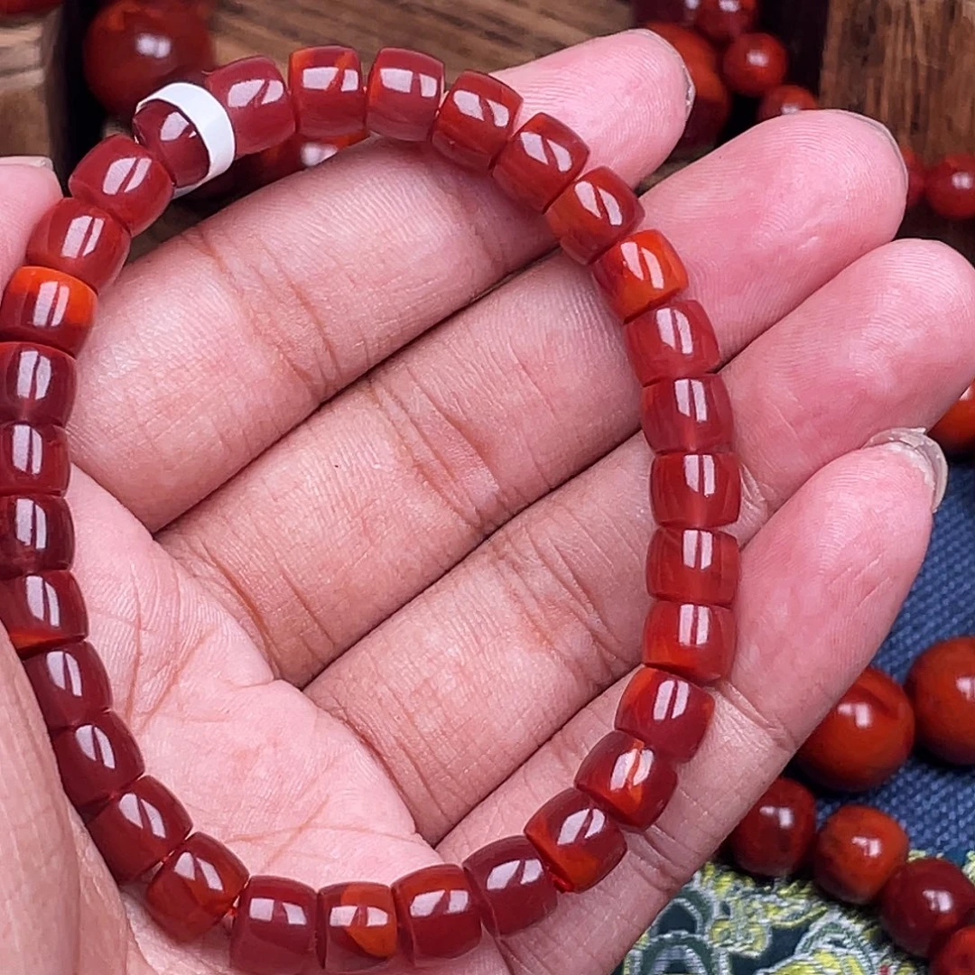 哈***喱南红玛瑙未镶嵌手链南红瓦西卡8牛血直切