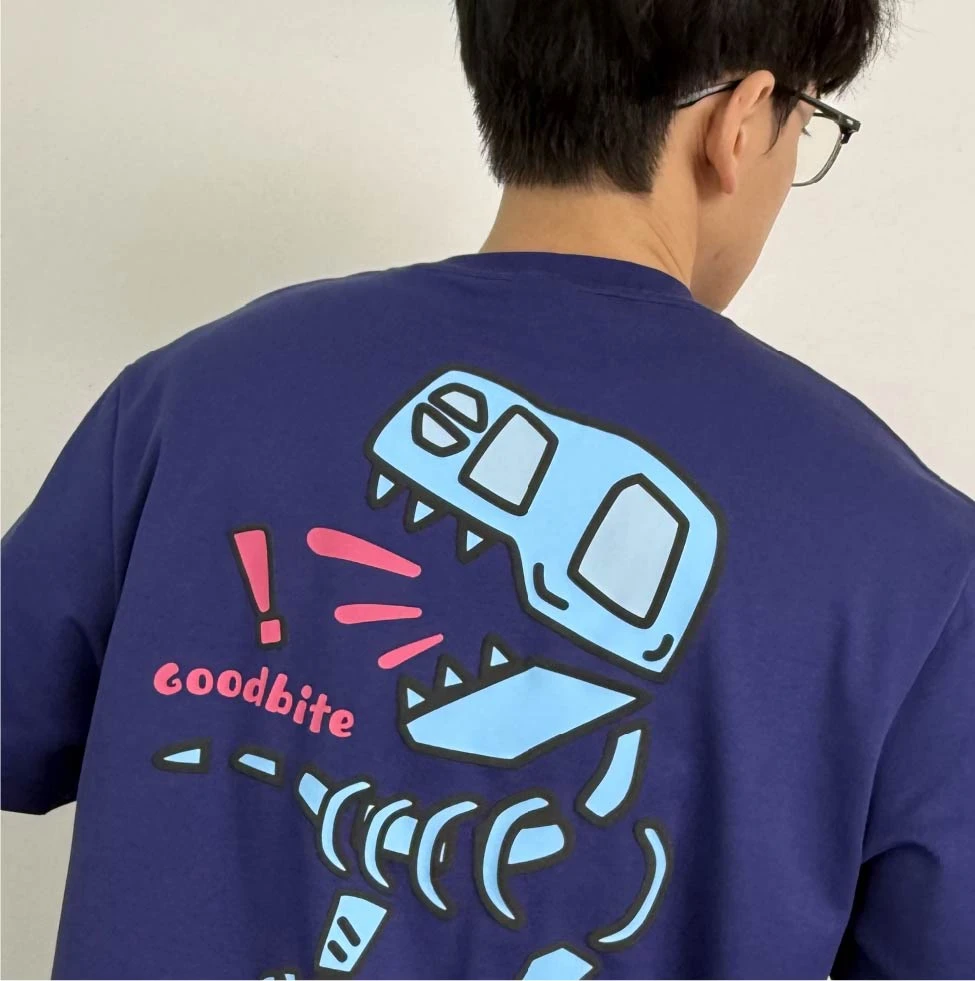 Goodbite成人表情可动情绪闪送显示屏集成芯片恐龙圆领短袖T恤
