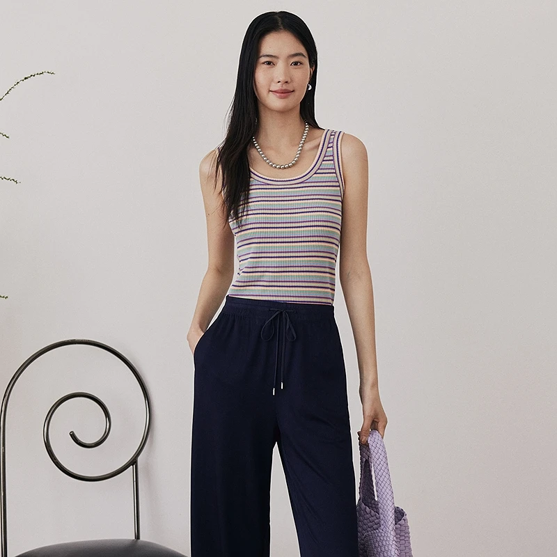 FS时尚百搭圆领宽松撞色条纹小背心女25夏新款5180A