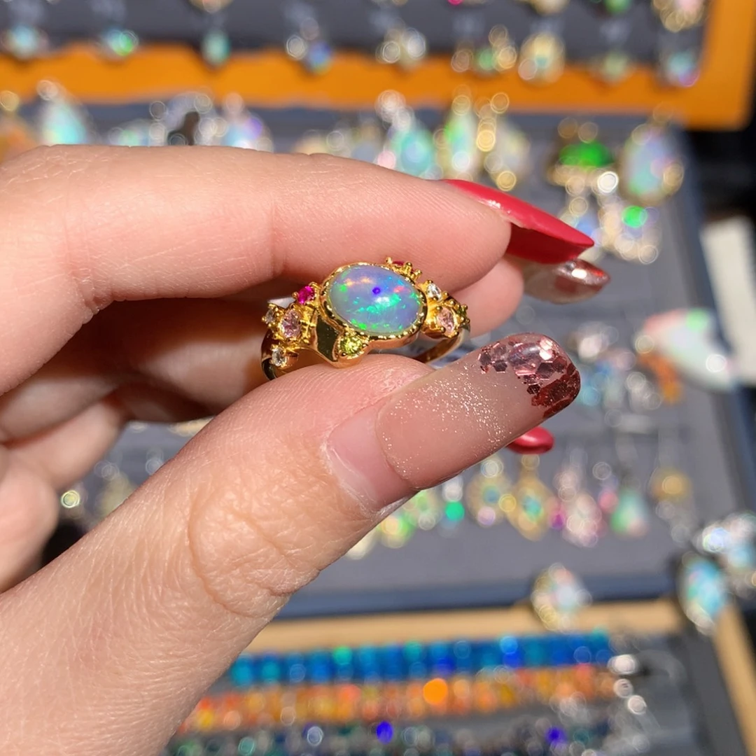 银S925镶嵌欧泊欧泊戒指y