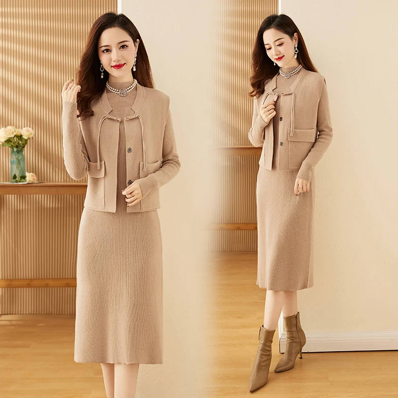 新中式国风复古盘扣马甲套装女2025春秋新款优雅气质连衣裙两件套