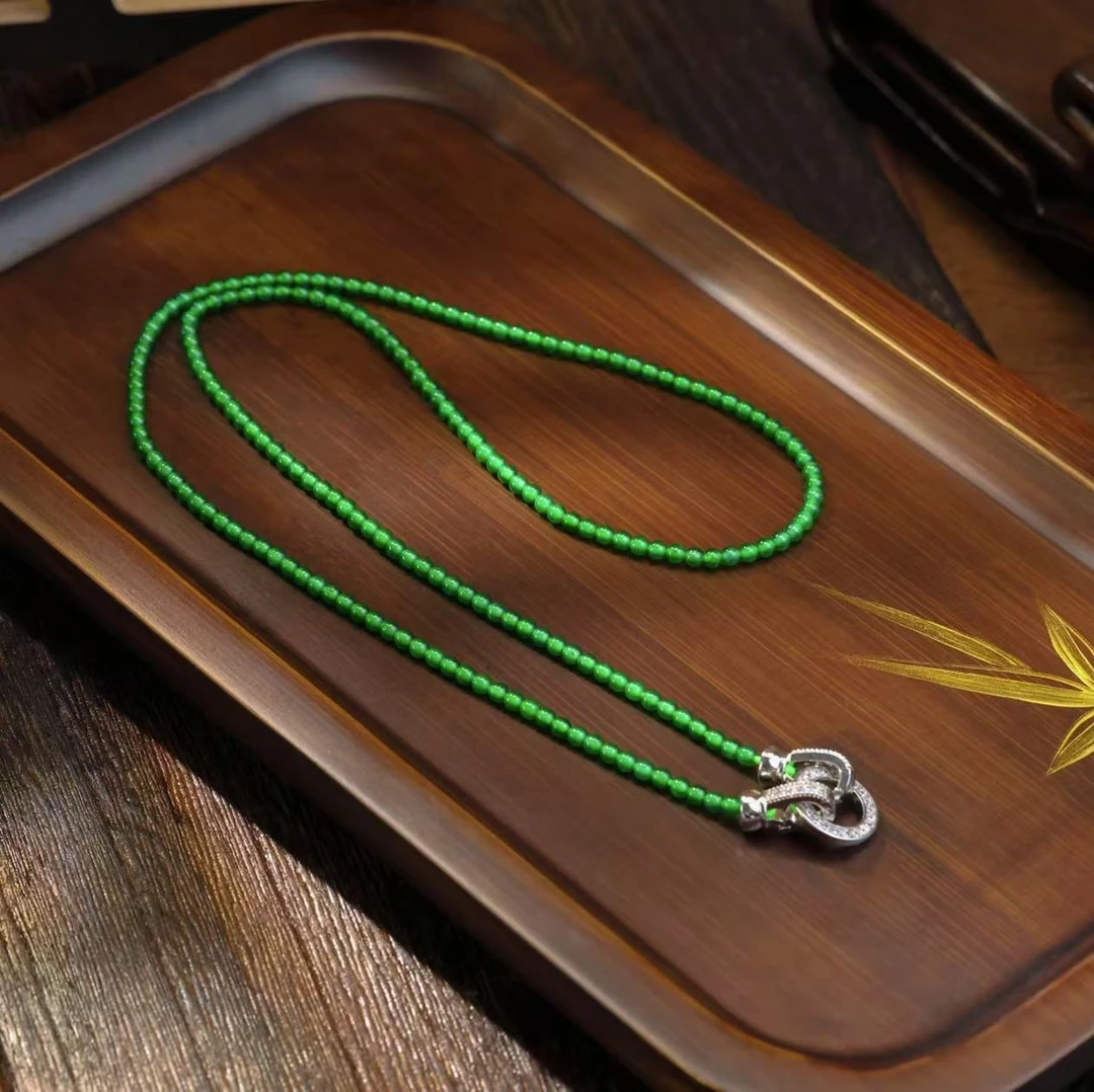 【雍天下】天然A货收藏级翡翠正阳绿小米珠 A110