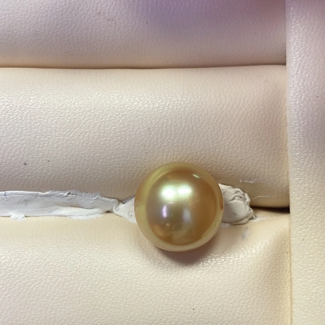 海水珍珠裸珠茶金正圆镜面强光13.3mm