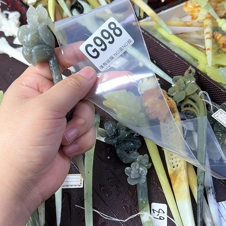 蛇纹石玉发饰合金点****6