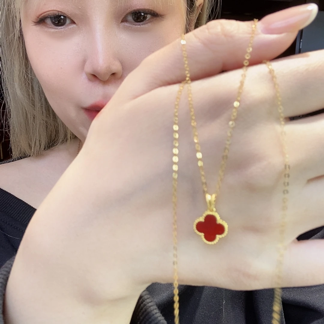 玛瑙/玉髓18K金镶嵌项链10mm红k黄