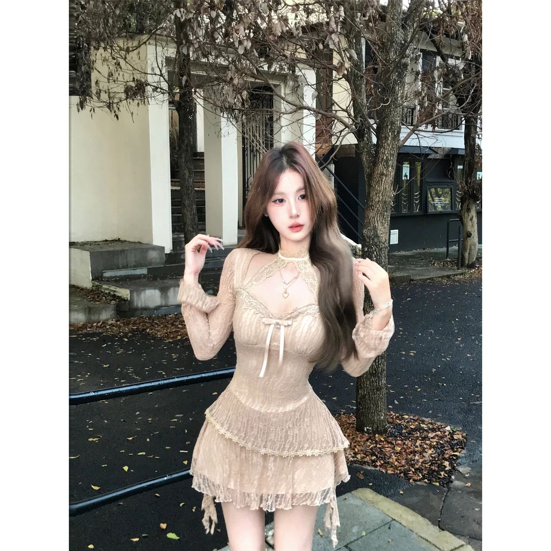 Mejiu蜜九【醒秋集】韩系纯欲辣妹风领连衣裙秋季新品甜妹女