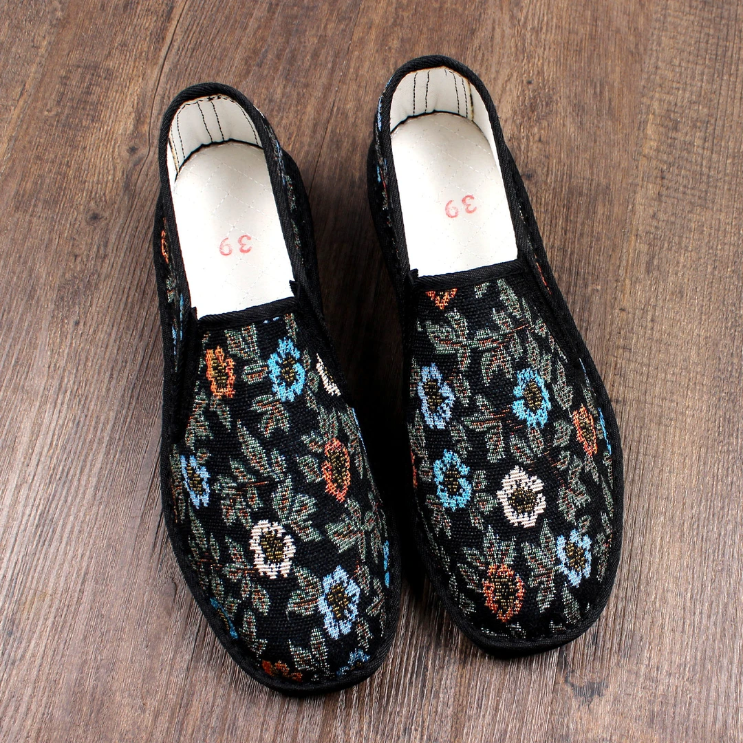 夏季新款透气低帮老北京布鞋男士手工千层底民族风一脚蹬软底舒适