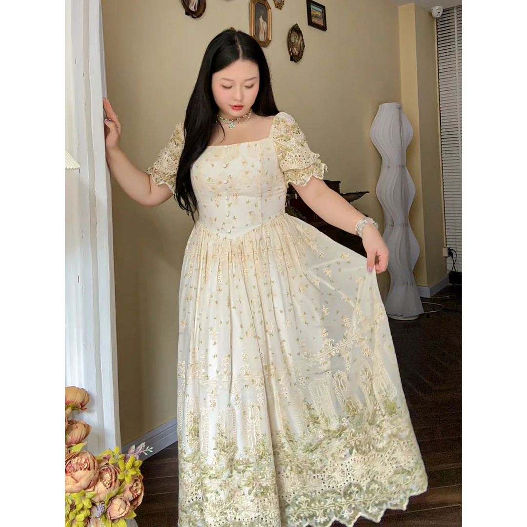 【羊羊大码定制】胖妹妹mm清新蔷薇小众复古法式修身吊带连衣裙