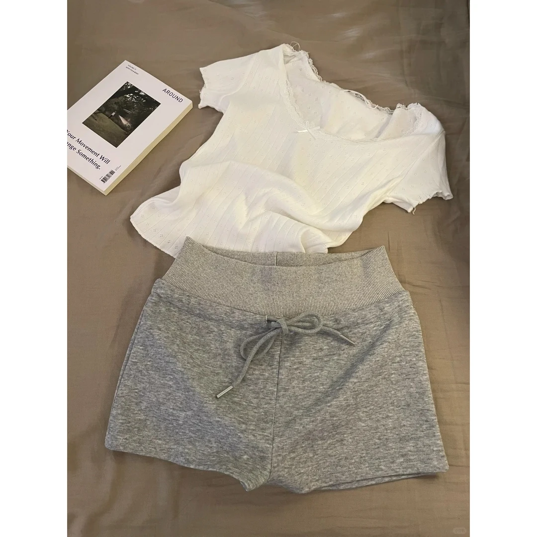 可外穿纯欲风纯色显瘦短袖睡衣女2025夏季短裤套装休闲家居服