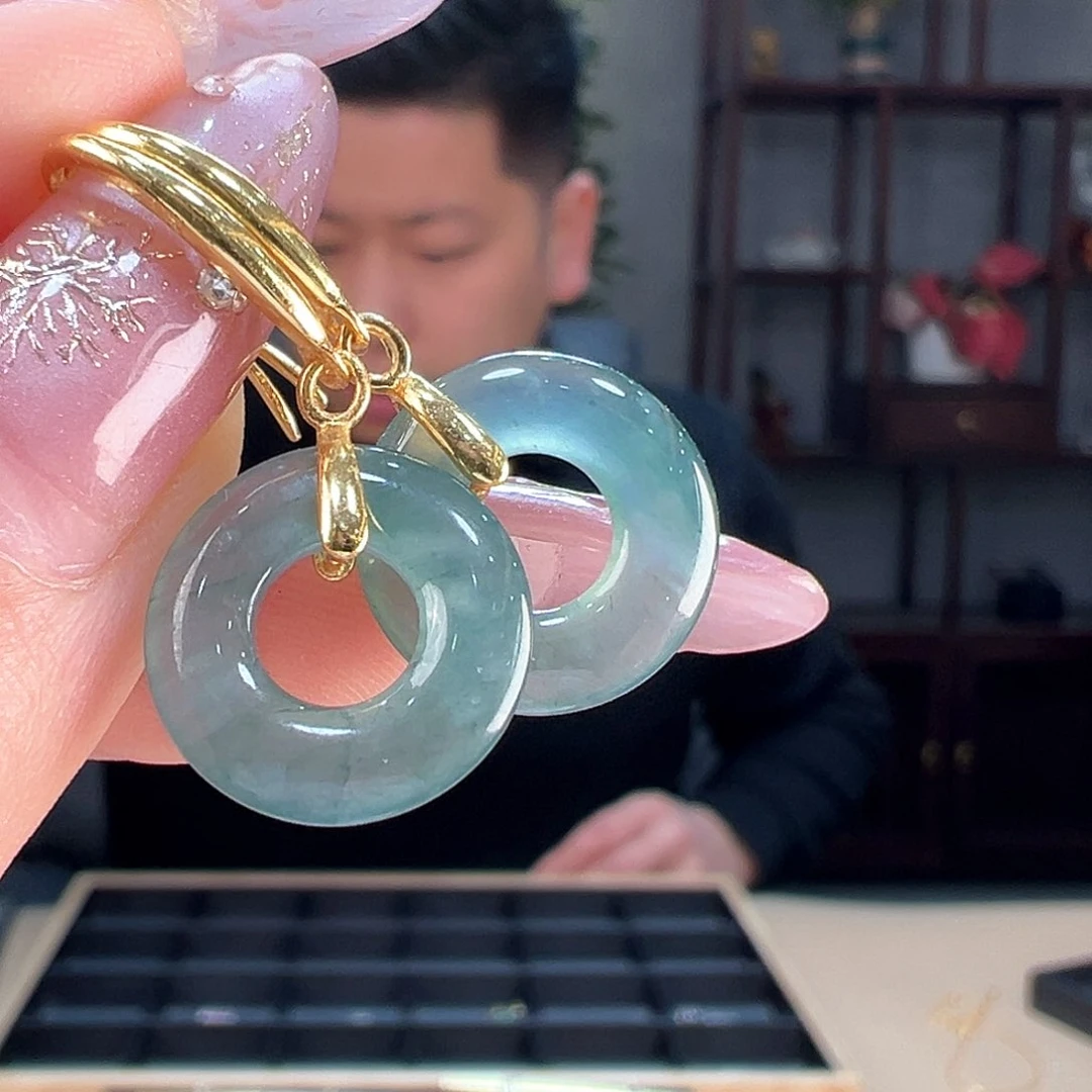 翡翠耳饰银S925镶嵌耳环63