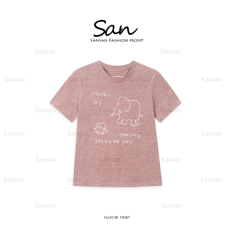 【SANSAN】”小象“夏季百搭休闲气质显瘦套头短袖上衣DY-4762