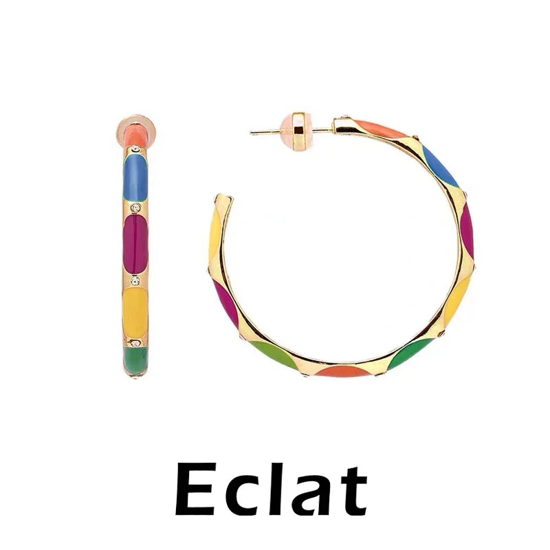 925银耳饰 易梦玲同款缤纷往复耳环女夏季多巴胺耳钉轻奢大耳圈