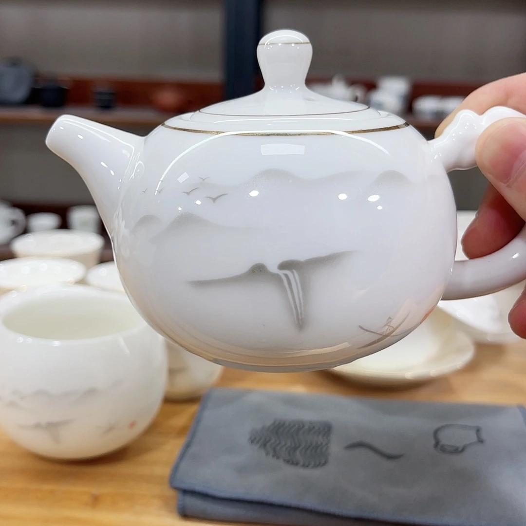 高端羊脂玉茶具套装