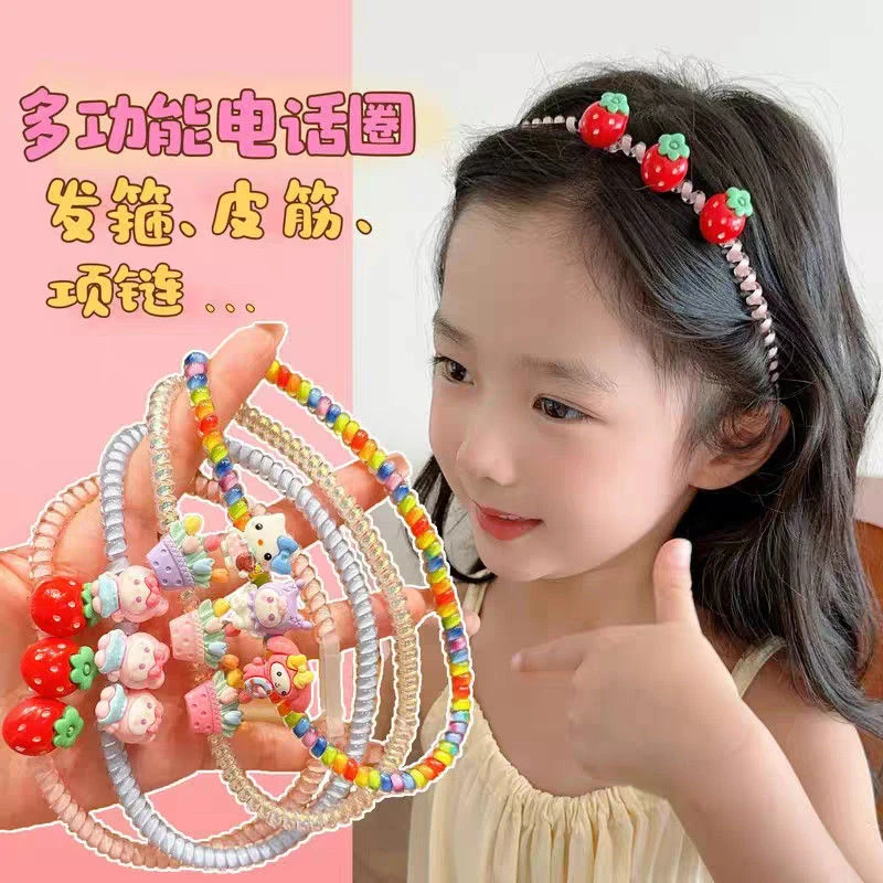 新款儿童卡通发饰多功能电话线发箍头箍可爱卡通清凉收碎发电话圈