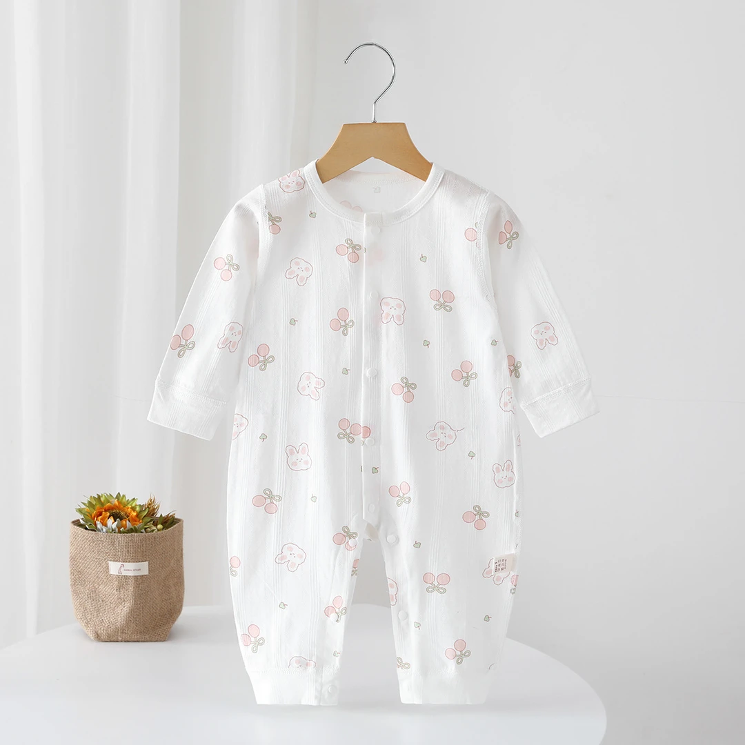 2025年夏季新款婴幼儿闭裆连体衣男女宝宝外出提花可爱无骨哈衣