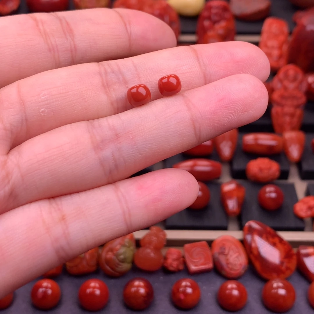 南红玛瑙未镶嵌原矿老型对珠6mm