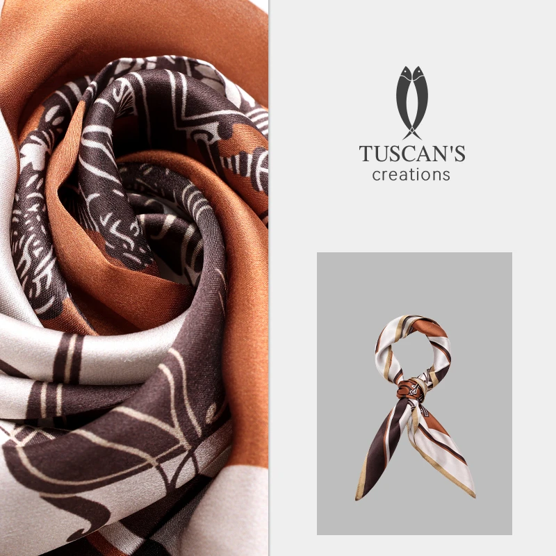 TUSCAN'S CREATIONS女士通勤百搭领巾印花方巾装饰丝巾时代双鱼