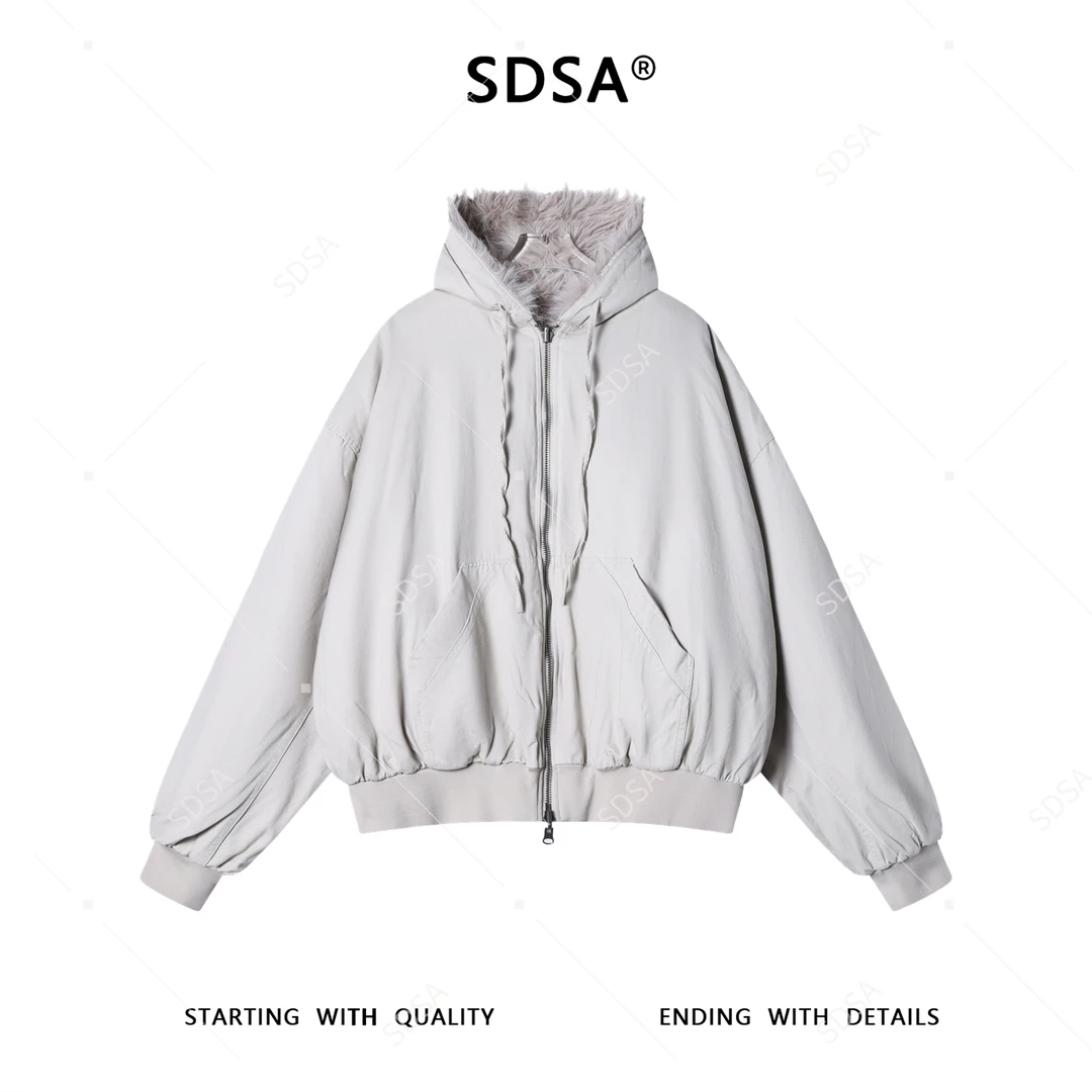 SDSA男士秋冬新款痞帅男装美式复古简约毛毛双面可穿连帽卫衣外套