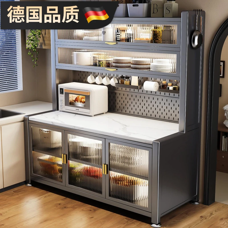 厨房置物架落地多层微波炉调料品菜板多功能放置架靠墙一体收纳柜