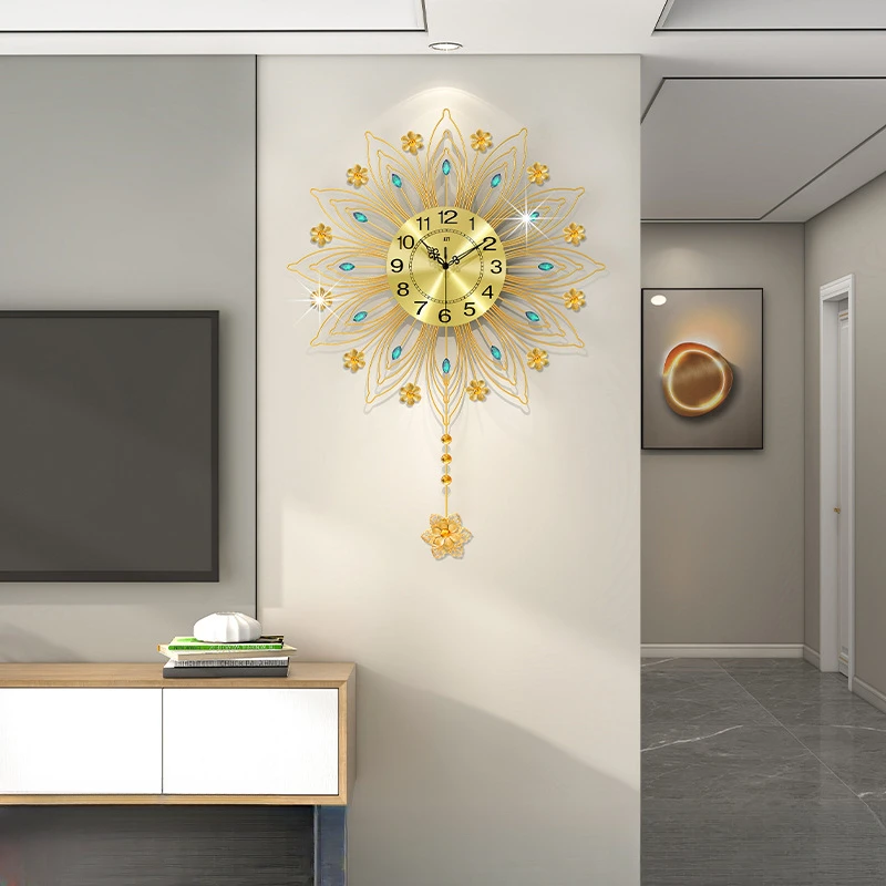 欧式轻奢钟表挂钟客厅高级感家用装饰孔雀时钟挂墙爆款新款热卖
