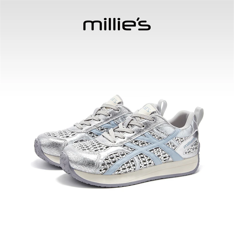 MILLIE'S/妙丽2025新款镂空编织德训鞋女厚底增高运动鞋休闲鞋