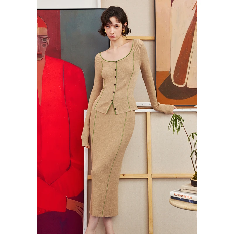 AEL原创设计感针织开衫套装裙2025秋季修身显瘦两件套AS5CM592