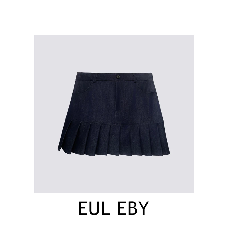 【一比Eby】牛仔百褶短裙高腰口袋A字半身裙251142#