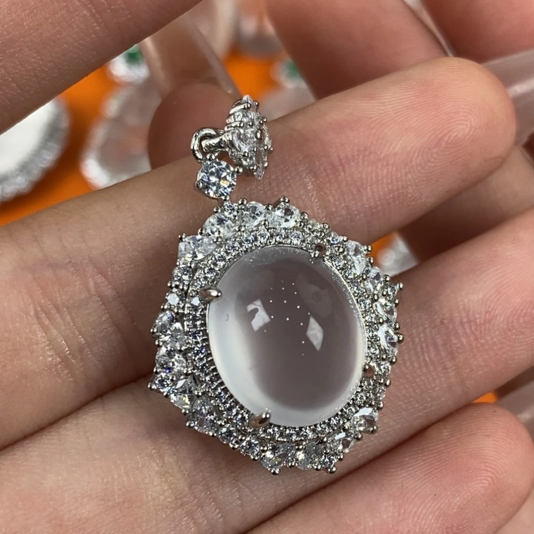 银S925镀金镶嵌吊坠石英质玉