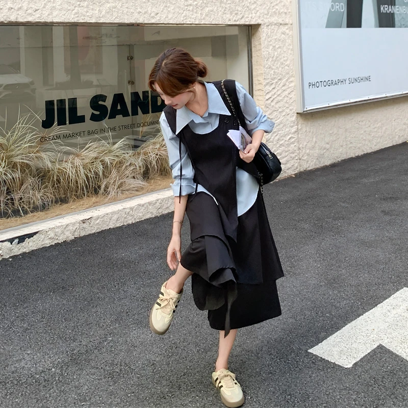 不规则设计感马甲衬衫半裙套装2025春秋新款韩系ins通勤风三件套