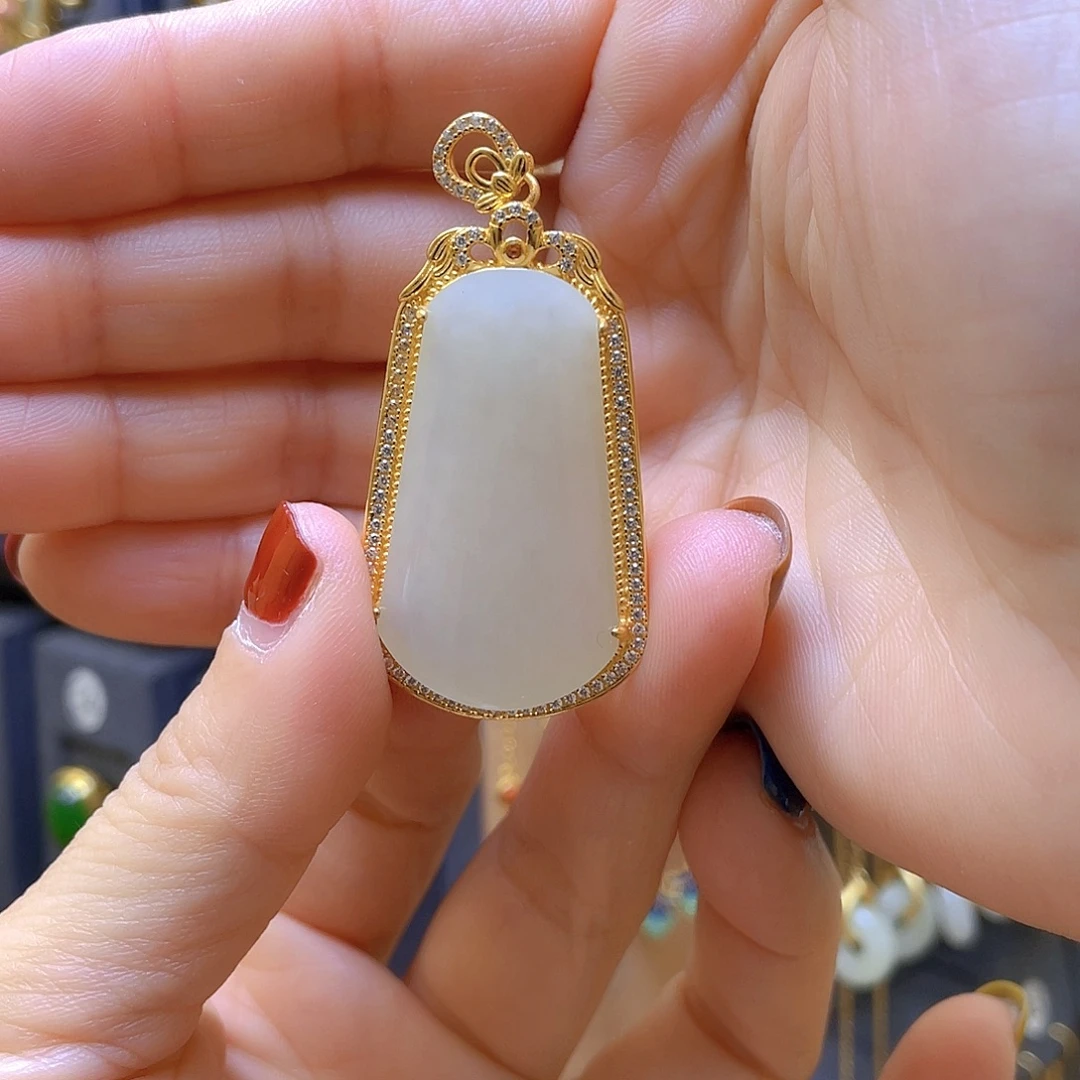 和田玉银S925镀金镶嵌颈饰