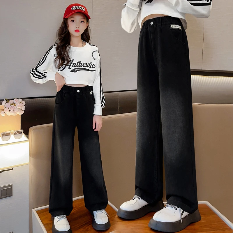 女童裤子春款牛仔裤儿童春季阔腿裤春秋款长裤洋气新款春装中大童