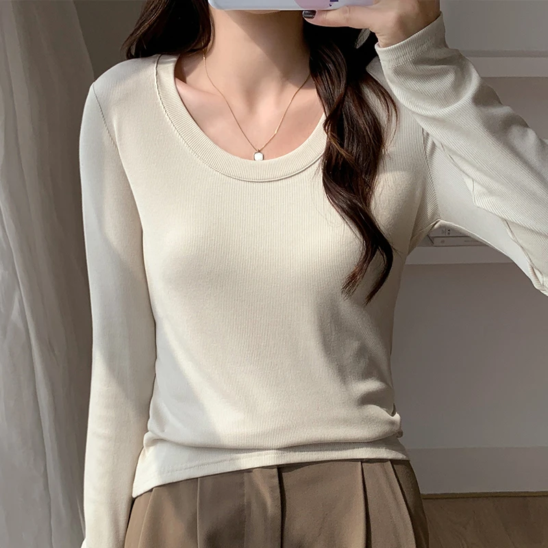 【Q】纯色打底衫女早秋2025年新款T恤修身显瘦低圆领百搭上衣7222