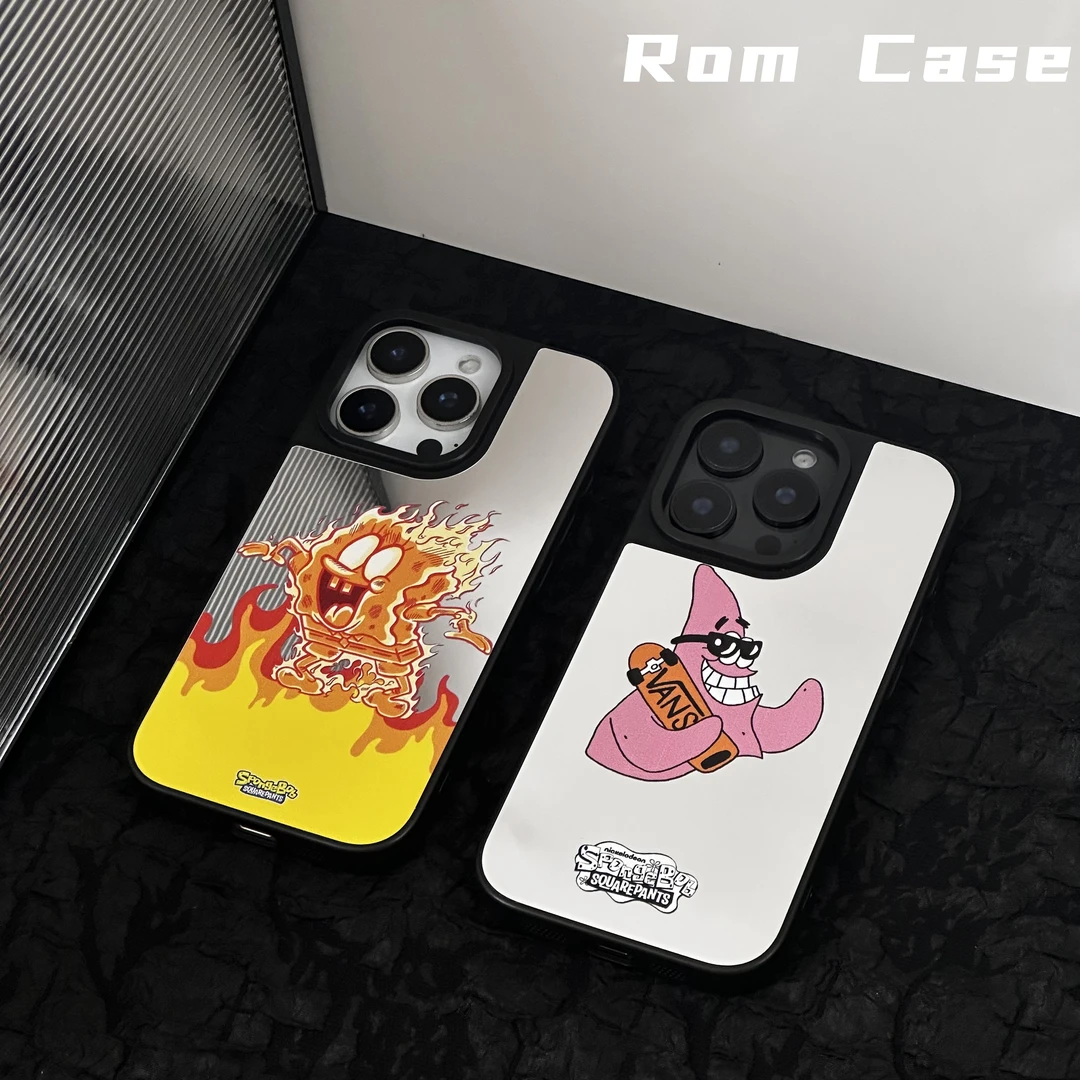 手机壳磁吸适用苹果16PRO/15夏日海绵宝宝防摔小众高级黑边镜面壳