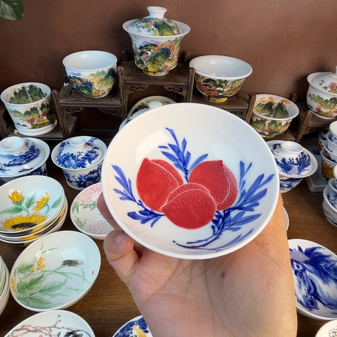 忠意堂釉下彩桃子微瑕不退