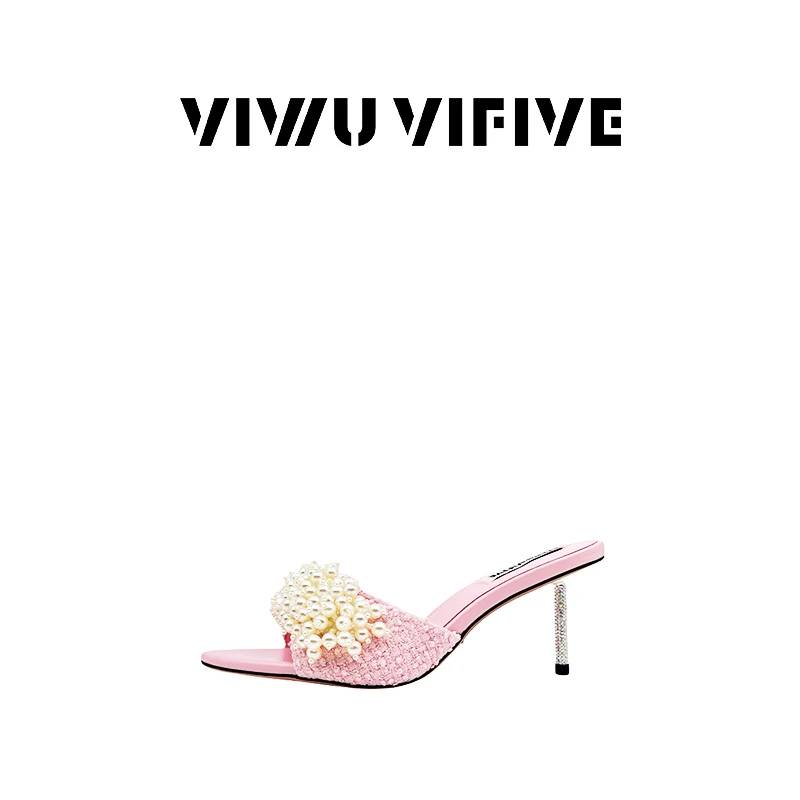 V5 VIWU.VIFIVE「珍珠·高跟」25新款欧若风法式珍珠凉拖外穿一字拖