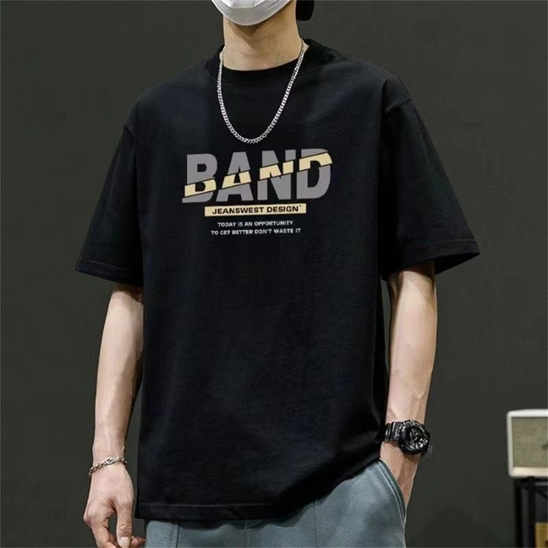 潮牌短袖男士2025夏季新款潮流印花休闲宽松百搭圆领体恤上衣t恤