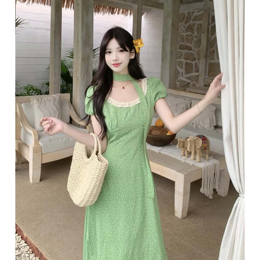 新2025绿野仙踪大码胖mm法式夏季新品波点收腰显瘦气质时尚衣裙女