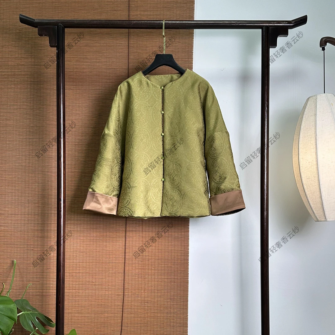 【253513】桂影团纹 新中式 油丝提花棉服外套