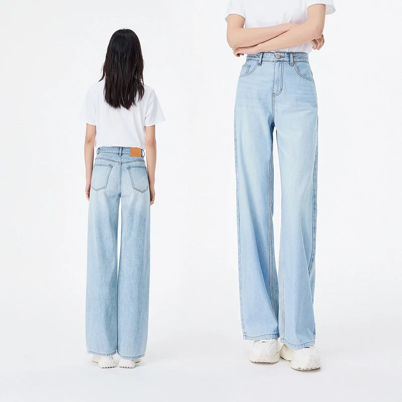 navigare意大利小帆船春秋浅色牛仔裤女士宽松垂感直筒裤显瘦长裤