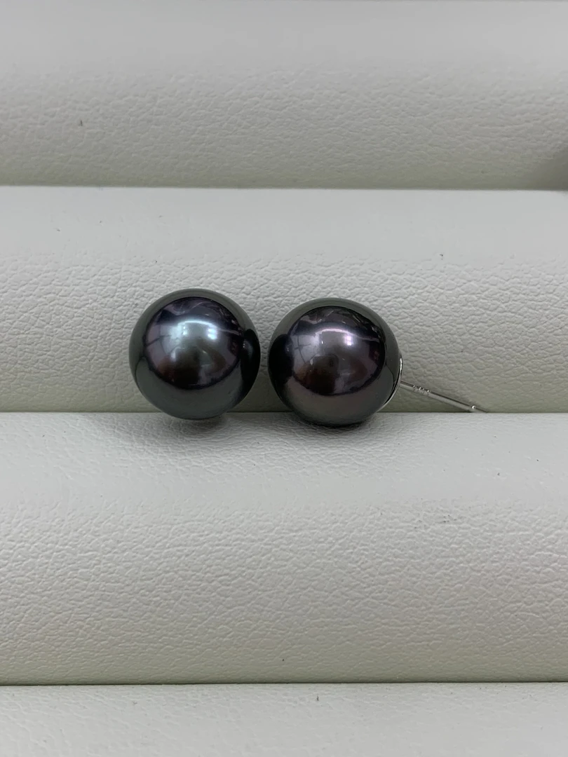 天然海水珍珠大溪地黑珍珠炫彩耳饰9-10mm多样性发一对