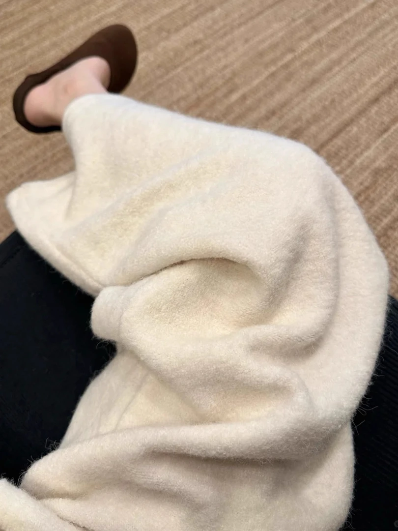 白色裤子冬加厚毛呢阔腿裤宽松慵懒风大码胖mm软糯垂感直筒休闲裤