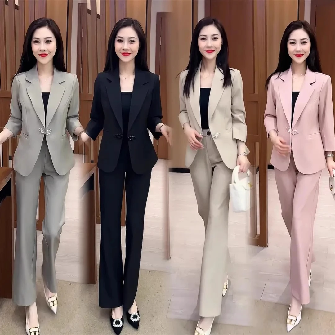 2025春夏新款高级感西装套装女时尚休闲洋气韩版女神范西服两件套